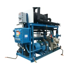15 Ton, Mycom Nutemp, Water Cooled Indoor Chiller Skid, 75 HP compressor, 1992