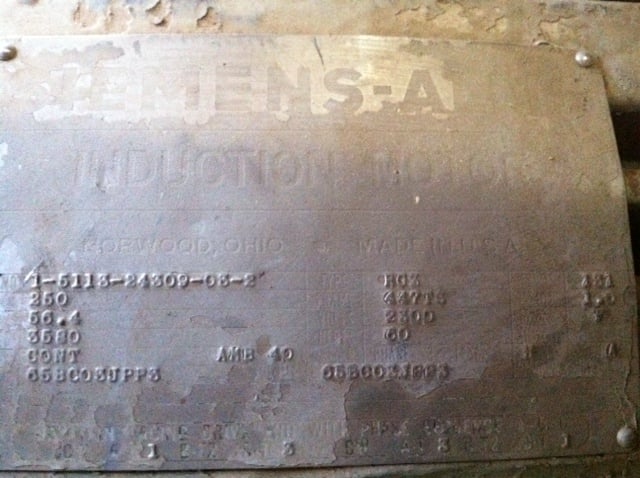 250 HP 3600 RPM Siemens, Frame 447TS, TEFC, 2300 Volts