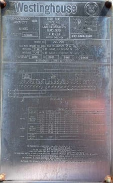 1000/1120 kVA, 26400/13200 Delta Primary, 480/277 WYE Secondary, Westinghouse Substation