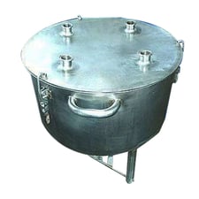 25 gallon Stainless Steel Tank, (3) Lid retaining clamps. (2 available) Handles