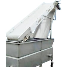 Stainless Steel Rectangular Tank with Dewatering / Elevator Conveyor, 550 Gallon, 4' infeed H, 8' 9" exit H