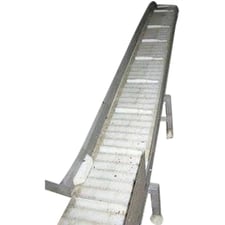 12" wide x 18' long, Stainless Steel Slight Incline Conveyor, 1" H flights spaced 12" apart, 4" side walls