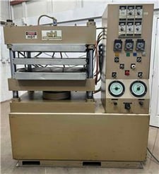 100 Ton, PHI #100R3024S-3HCS-M-2-S8, heated platen hydraulic press, 10" stroke, 15" daylight, 1984