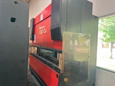 143 Ton, Amada #HFT-1303, CNC press brake, 10' overall, 106" between housing, 7.8" stroke, 18.5" open, foot