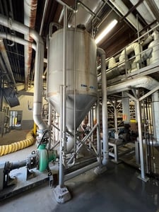 2250 gallon Mueller, Stainless Steel batch tank, 6' dia. x 6' straight side, 48" cone, dome top