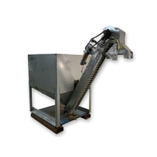 6" wide, Cleated Off-loading Belt Conveyor With Stainless Steel Surge Hopper, 1/2 HP, 55 cu.ft. capacity