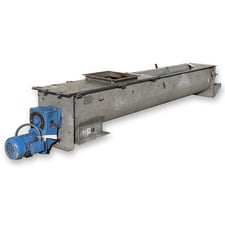 16" diameter x 11' long, Thomas Conveyor Co., Industrial Screw Auger Conveyor, 5 HP, 42 RPM, 12" to 16"