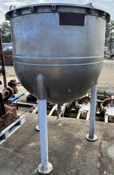 200 gallon Lee, Jacketed Kettle, Stainless Steel, 48" diameter, 74" H, 90 psi @ 330 F jacket, 2" bottom outlet