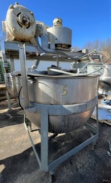 250 gallon Lee, Jacketed Mix Kettle, Stainless Steel, 52" diameter, 56" H, 90 psi @ 332 F jacket, 2" bottom