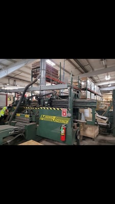 24" Mereen Johnson #424DC/SR4, Gang Rip Saw, automated infeed, 3.5" thickness capacity, 30-245 fpm