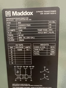 450 KVA 13200Y/7620 Primary, 208Y/120 Secondary, 3 phase Hydraulics, Padmount Transformer, Ready To Ship