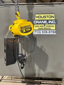 3 Ton, Budgit #BEH0305, electric chain hoist, 12' lift, 5 FPM, 230/460 V.