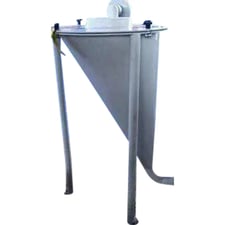Pick-Up Hopper, 25 Gallon, 10" diameter Infeed port, 2-1/2" diameter Discharge port, 3-leg support