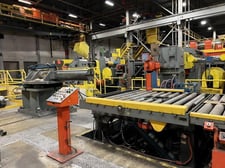 10000 lb. x 72 outside dimension, Single arm turnstile with downlayer combo, powered rolls