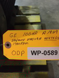 100 HP 1780 RPM General Electric, Frame 404TSD, WP589, 230/460 Volts