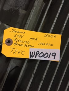 150 HP 1792 RPM Siemens, Frame 505TSD, TEFC, 575 Volts 1080-2639-60, WP19