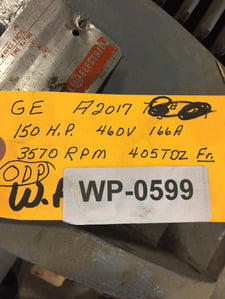 150 HP 3570 RPM General Electric, Frame 485TDZ, 460 Volts WP599