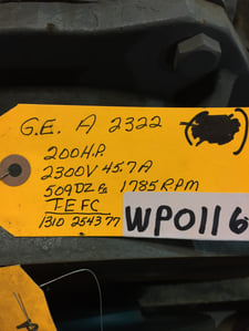 200 HP 1785 RPM General Electric, Frame 509DZ, 2300 Volts WP116