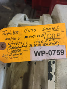 200 HP 1785 RPM Toshiba, Frame 445TSD, 230/460 Volts WP759