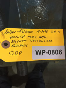 200 HP 3565 RPM Baldor, Frame 444TDZ, 460 Volts WP806