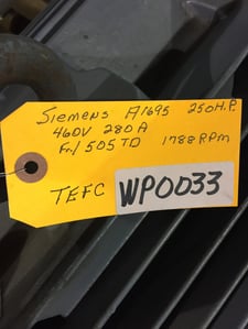 250 HP 1788 RPM Siemens, Frame 505TD, 460 Volts WP33