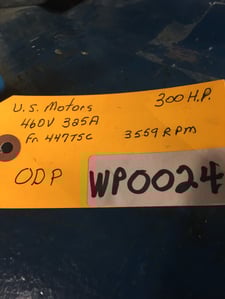 300 HP 3559 RPM U.S. Motor, Frame 447TSC, 460 Volts, WP24