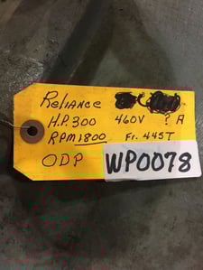 300 HP 1800 RPM Reliance, Frame 445T, 460 Volts, #WP78