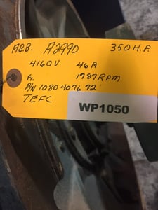 350 HP 1787 RPM ABB, Frame HXR355LA4, 4160 Volts 1080-4076-72 Atlas Copco, WP1050