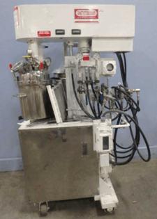 4 gallon Myers #HVL550/500E, triple shaft vacuum industrial mixer with disperser & discharge press