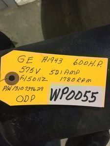 600 HP 1780 RPM General Electric, Frame 5011Z, 575 Volts, 1310-7396-29 Atlas Copco, WP55