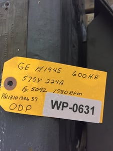 600 HP 1780 RPM General Electric, Frame 509Z, 575 Volts, 1310-1336-37 Atlas Copco, WP631