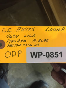 600 HP 1780 RPM General Electric, Frame 509Z, 460 Volts, 1310-7336-27 Atlas Copco WP851