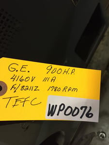900 HP 1780 RPM General Electric, Frame 8211Z, 4160 Volts WP76