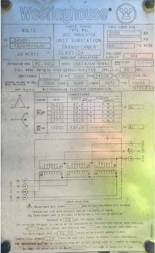 3000 kVA, 34500 DELTA Primary, 13200/7620 WYE Secondary, WESTINGHOUSE Substation