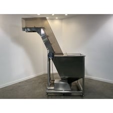 12" wide, Stainless Steel Cleated Incline Loading Belt Conveyor, 84" Ht., 20 cu.ft. capacity, 2" split cleats