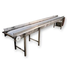 12" wide x 13' long, Stainless Steel Plastic Link Belt Conveyor, 16.5" Between guides, 30" Belt to Floor, 25"