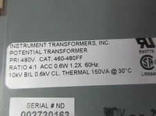 .48 KV Instrument Transformers Inc., Potential Transformer, 4:1, 2 year warranty