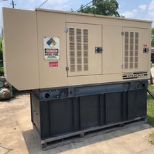 50 KW Generac #SD50, diesel generator set, 120/240 Volts, 1-phase, 259 hours, enclosure, skid base fuel tank