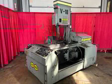 18.5" x 20.5" Hyd-Mech #V-18, mitering vertical band saw, 1.25" x 14' 6" x 0.42" blade, 90-400 SFM, hydraulic