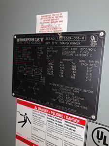 2500/3750 kVA, 12470 DELTA Primary, 480/277 WYE Secondary, SQUARE D Dry Type