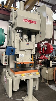 110 Ton, Bliss #C110, 10" stroke, 16" Shut Height, 42" RL x 27" FB bed, 4" motorized slide adj, 1989