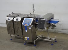 Loma #CW3-1500, checkweigher metal detector combo, 10-140 FPM, mounted on Stainess Steel frame with touch
