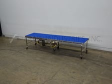 36" wide x 13.2' long, Stainless Steel table top conveyor, locking casters, 36" infeed/discharge height