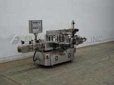 Tronics #3TDSC-31-CDE, front/back wrap, pressure sensitive labeler, mounted on Stainless Steel frame with a