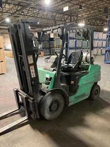 4600 lb. Mitsubishi #FG25N, forklift, side shift, 132" lift height, 3-stage mast, LP gas, pneumatic tires