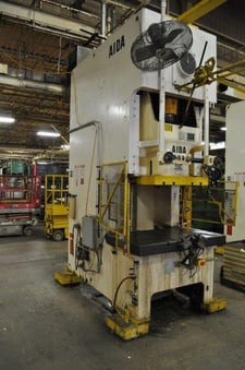 220 Ton, Aida #NC-200, gap frame press, 9.8" stroke, 19.84" Shut Height, 20 HP, 54" W x 37" L bed, 1995