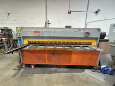 10 gauge x 10' Atlantic #HDM1010, hydraulic shear, 18 holddowns, front operated power back gauge, squaring