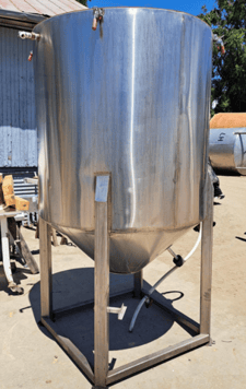 400 gallon 304 Stainless Steel tank, 47" dia x 48" straight side, jacketed, open top, cone bottom