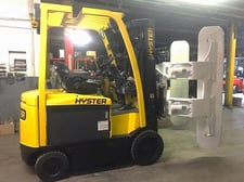6000 lb. Hyster #E60XN-33, electric forklift with Cascade 33H-RTP-F00X-046 roll clamp, 2017