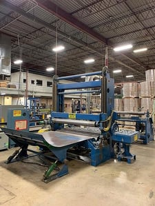 Pacific Machine Design, 82" 2-drum winder, 58" rewind diameter, J type lowering table